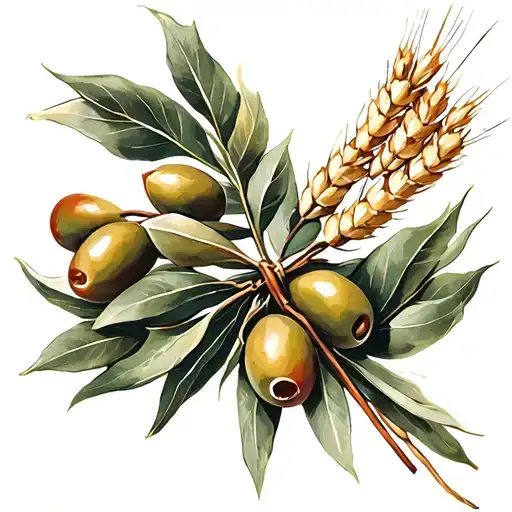 an olive branch and a wheat branch tied together in a bow tattoo design idea