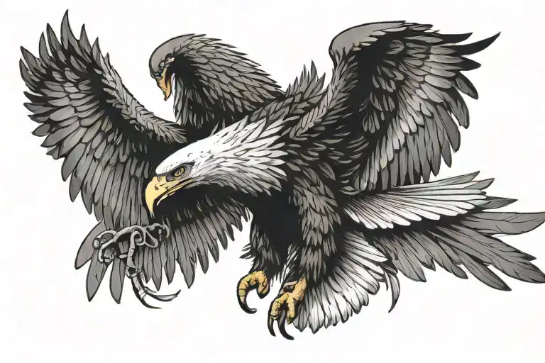  eagle spreading wings and strings of feathers hanging down the length of wings like a wind chime tattoo design idea