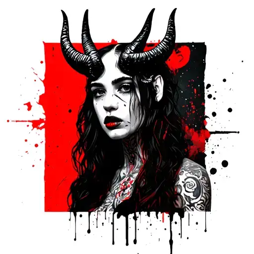 Half-naked girl with Capricorn horns tattoo design idea
