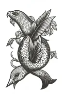 Snake and dove carrying an olive branch tattoo design idea