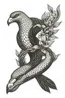 Snake and dove carrying an olive branch tattoo design idea
