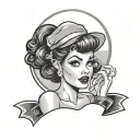 Pin up girl with vinyl in black white tattoo design idea