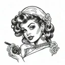 Pin up girl with vinyl in black white tattoo design idea