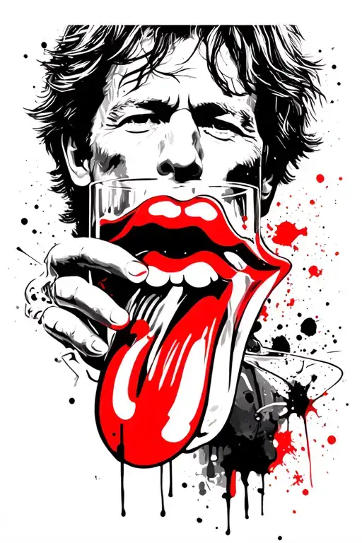 Mick Jagger of The Rolling Stones drinking alcohol  tattoo design idea