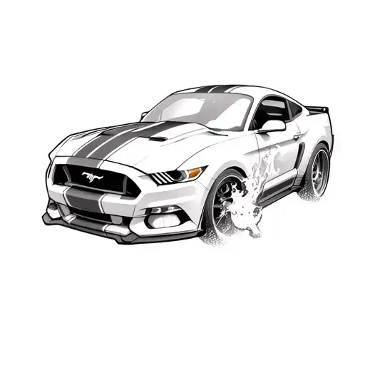 ford mustang logo with a 3d ghosted image of horse in the back ground on its hind legs front legs in the air tattoo design idea