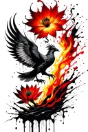 fiery phoenix flying lotus flowers tattoo design idea