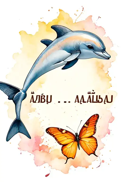 "خلي العيش حرام ... مادام ارى ا" dolphin and butterfly emerging tattoo design idea