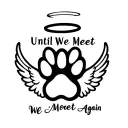 paw print with halo and angel wings and writing Until We Meet Again  tattoo design idea