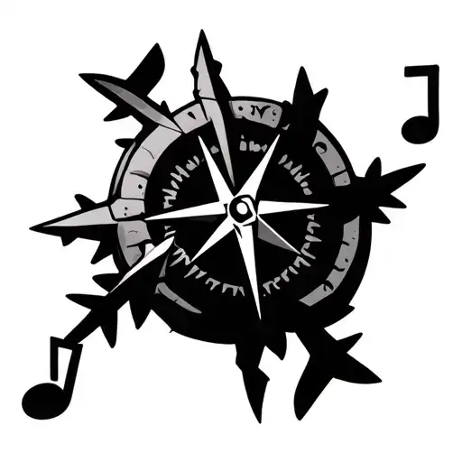 snow flake, jack of hearts palying card, 3 stars, music note, west pointing compass tattoo design idea