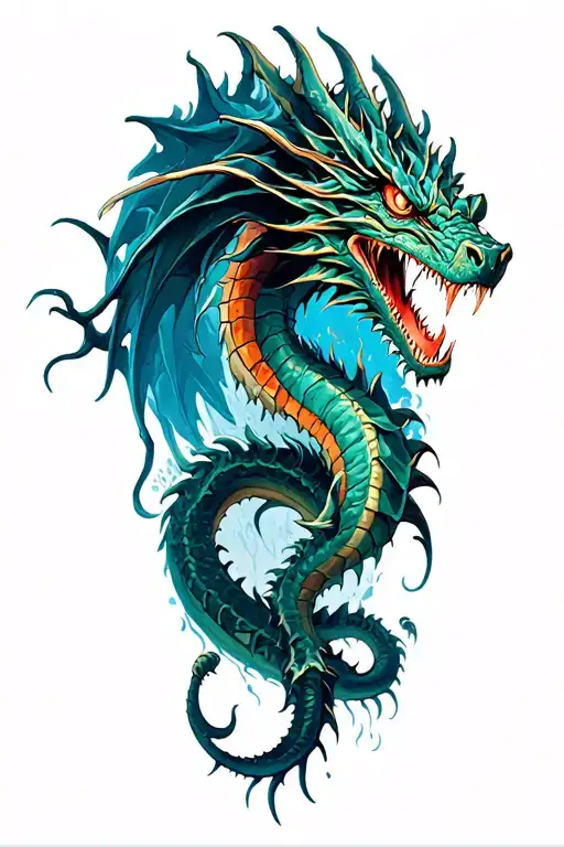 sea monsters fight Dragon whit tentacles tattoo design idea