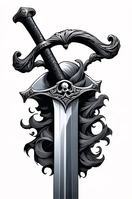 Rapier sword black and grey big handle pirate style tattoo design idea