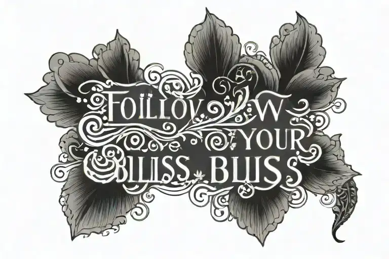 follow your bliss quote with embellishments before and after straight line tattoo design idea
