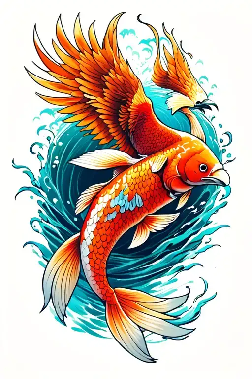 phoenix tattoo and koi fish swimming upstream tattoo design idea