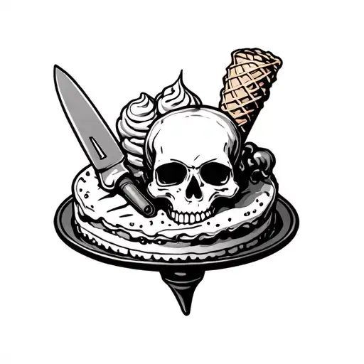 cake , butcher , knife , ice cream cone with a skull tattoo design idea