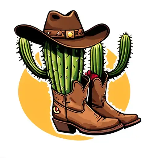 cactus with cowboy boots and cowboy hat  tattoo design idea