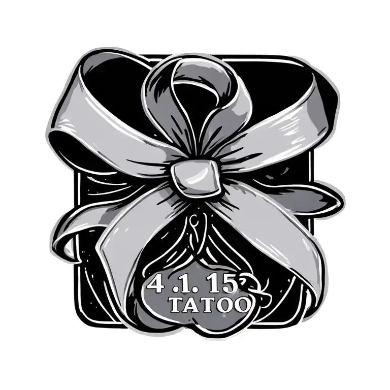 small grey ribbon with the date 4.15.25 inside tattoo design idea