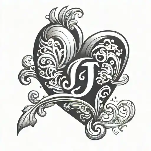 heart with a j letter tattoo design idea