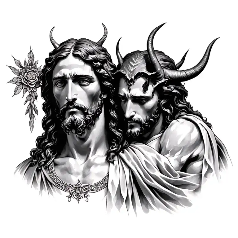 Jesus and devil tattoo design idea