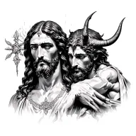 Jesus and devil tattoo design idea