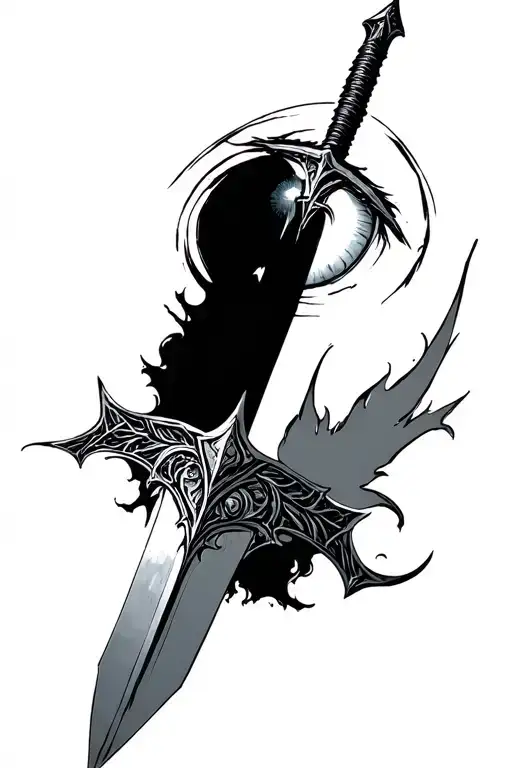 The Eye of Barad-dúr behind the sword of Sauron Lord tattoo design idea