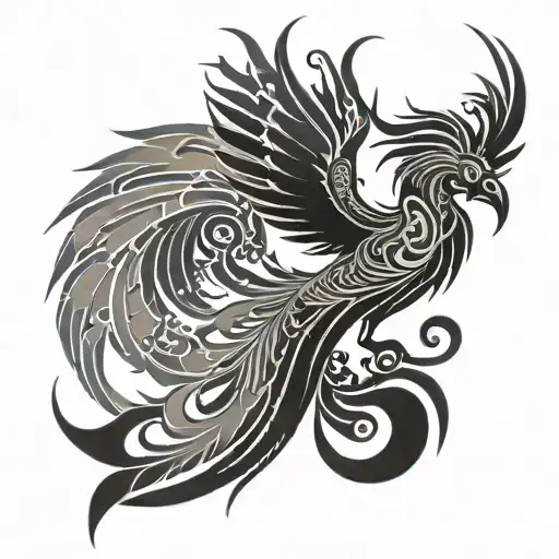 grey and black abstract tribal design, of a phoenix.  tattoo has to be on the side of my neck, extending in a flowing wa tattoo design idea