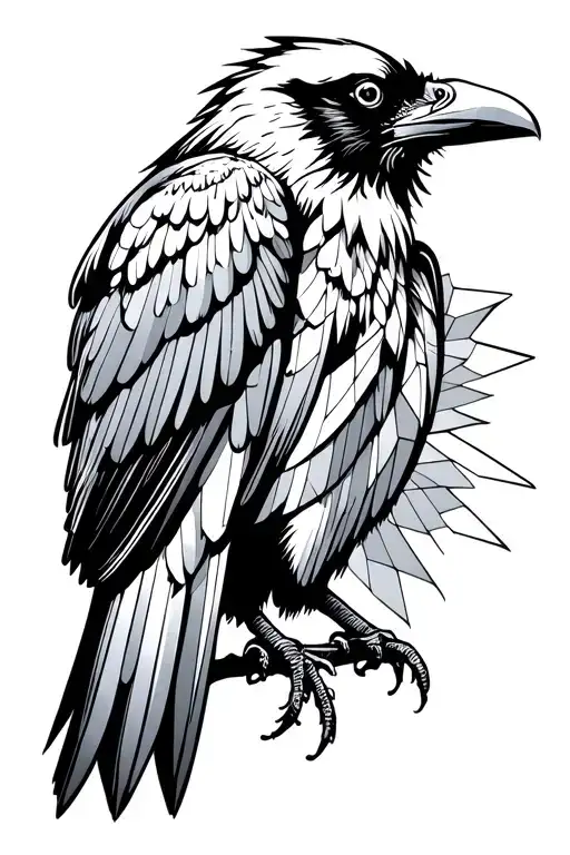 A strong raven covers a weak bird with its wing tattoo design idea