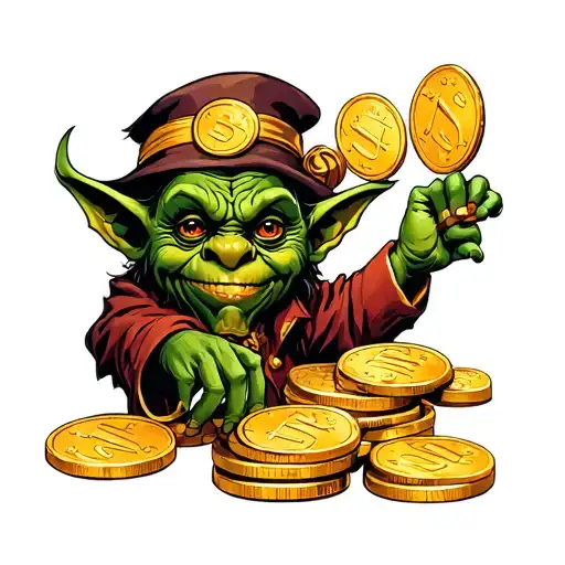 goblin and gold coins tattoo design idea