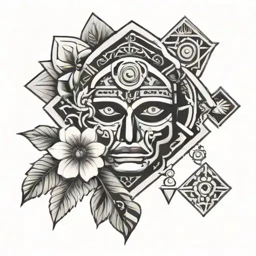 geometric chicano Aztec tribal  sakura tattoo design idea