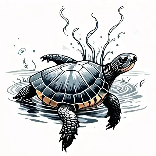 baby snapping turtles swimming tattoo design idea