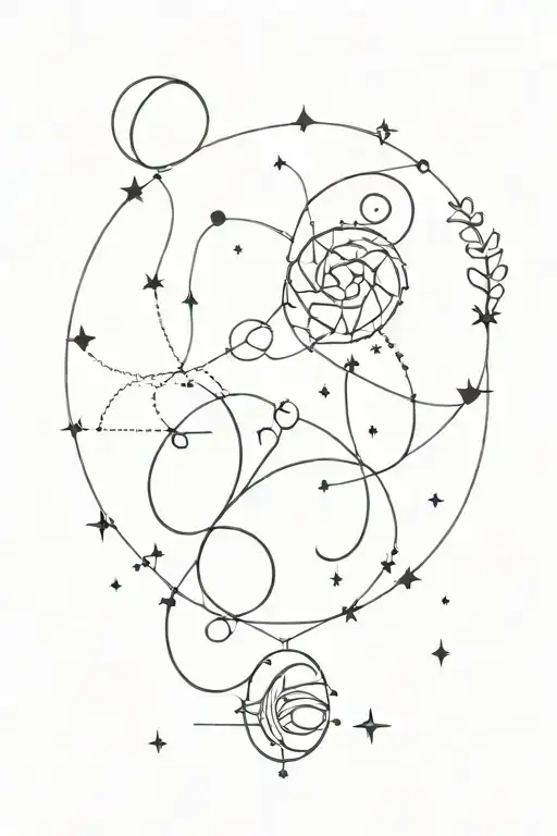 mixed zodiac sign symbole cancer and aquarius with zodiac constellations tattoo design idea