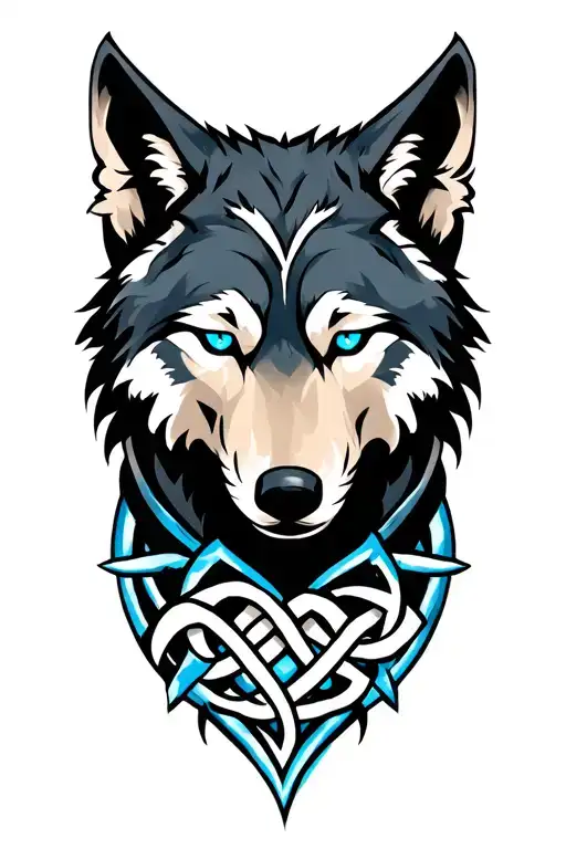 wolf with blue eyes on armor tattoo design featuring Celtic trinity knot  tattoo design idea
