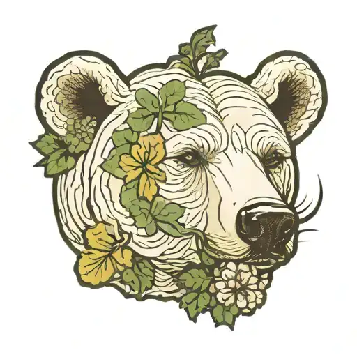background single large shamrock fade away down, serene polar bear head with slight profile view in foreground tattoo design idea