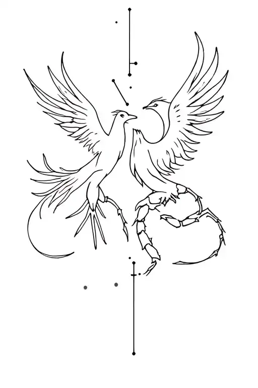 phoenix & scorpio constellation intertwined tattoo design idea