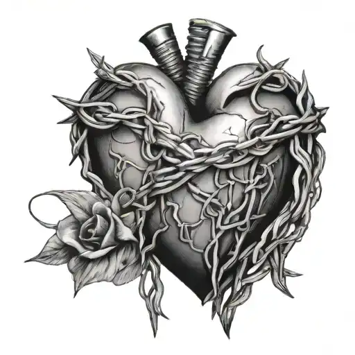 Broken Heart covered in barbed wire around it  tattoo design idea