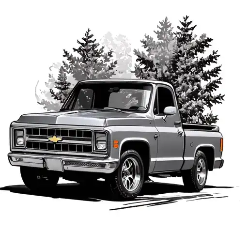 a chevy square body truck with elvis  tattoo design idea