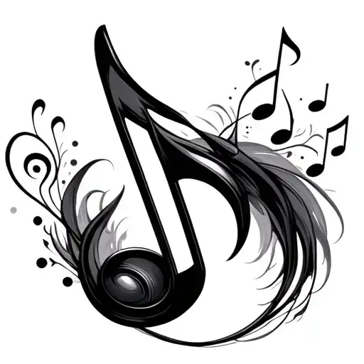 A camera lens morphing into a musical note tattoo design idea