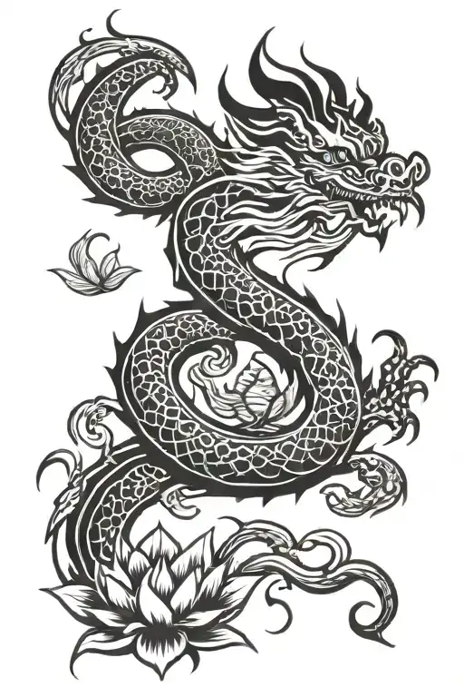 vietnamese dragon with lotus flower tattoo design idea