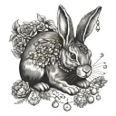 rabbit with gems and peals and witchy elements tattoo design idea