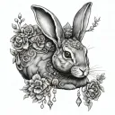 rabbit with gems and peals and witchy elements tattoo design idea
