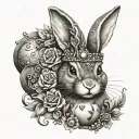 rabbit with gems and peals and witchy elements tattoo design idea
