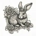 rabbit with gems and peals and witchy elements tattoo design idea