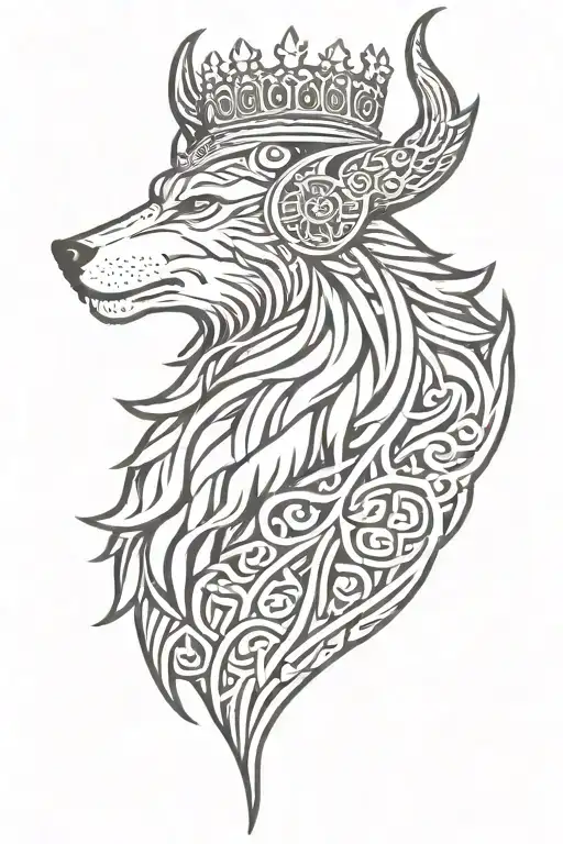 viking, wolf , crown tattoo design idea