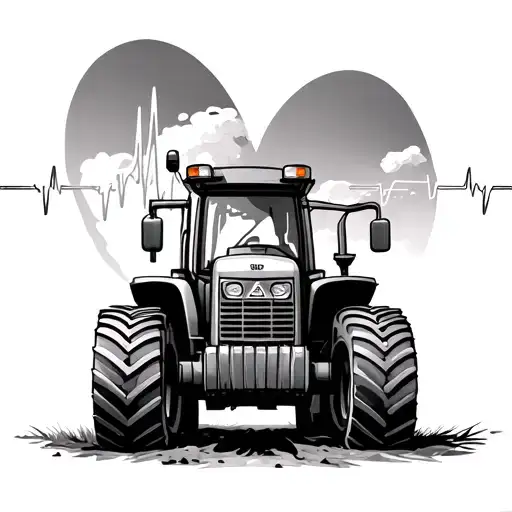 Tractor with Herz EkG tattoo design idea