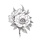 rose marigold daisy daffodil flowers intertwined tattoo design idea