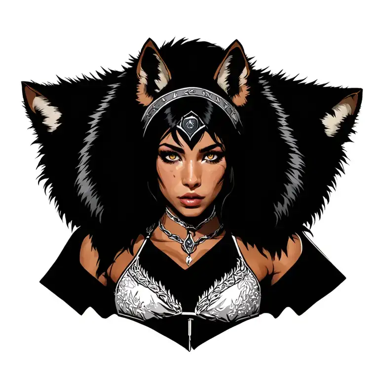 sexy Star wars Jedi liking wedding bikini dress with Viking wolf fur on the shoulders tattoo design idea