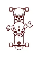 Longboard (skateboard) with a skull and crossbones on the bottom. one of the bones is broken. rolling down the street tattoo design idea