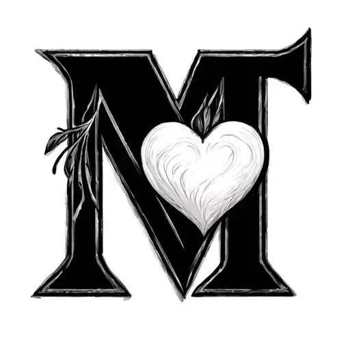 Initial M and T with heart tattoo design idea