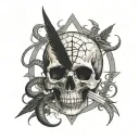 Skull/Crane, Daggers/Knives, Inverted Cross, Pentagram, Eyes, Snakes, Demons, Crows tattoo design idea