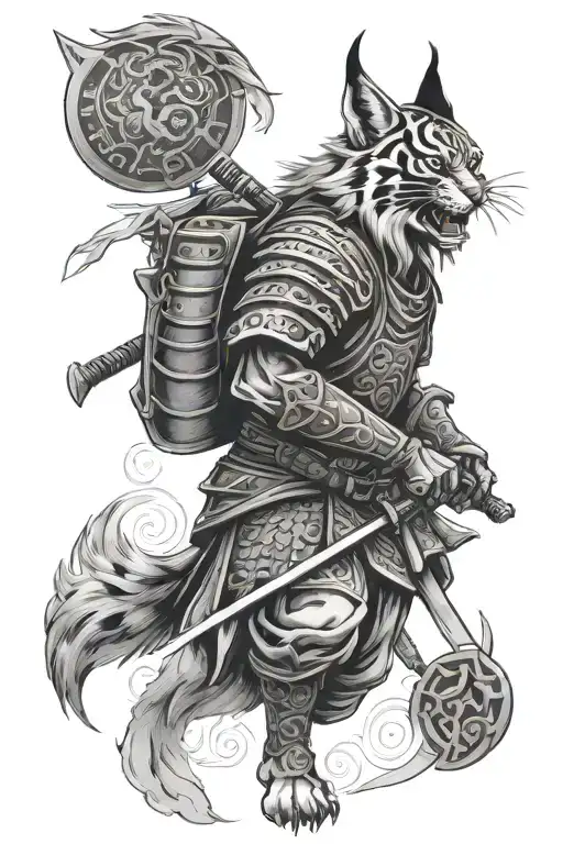 lynx samurai tattoo design idea