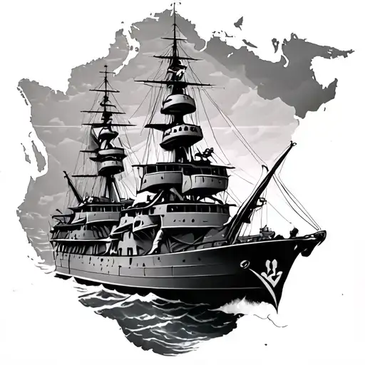 brazil map, battleships, skeletons tattoo design idea